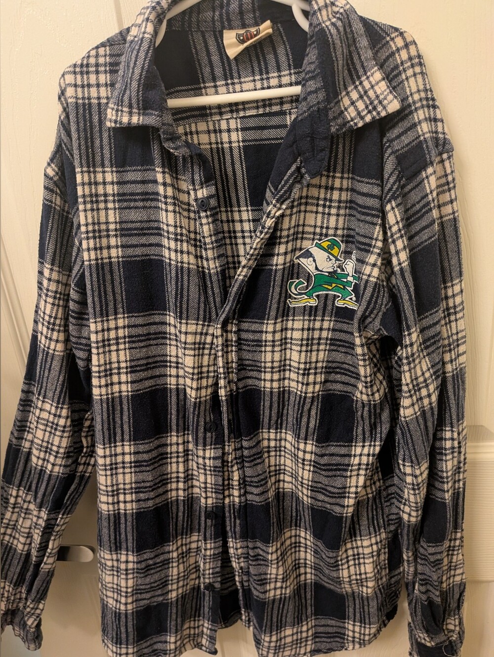 Wes Willy Notre Dame Fighting Irish Youth XL Blue Flannel Shirt plaid leprechaun